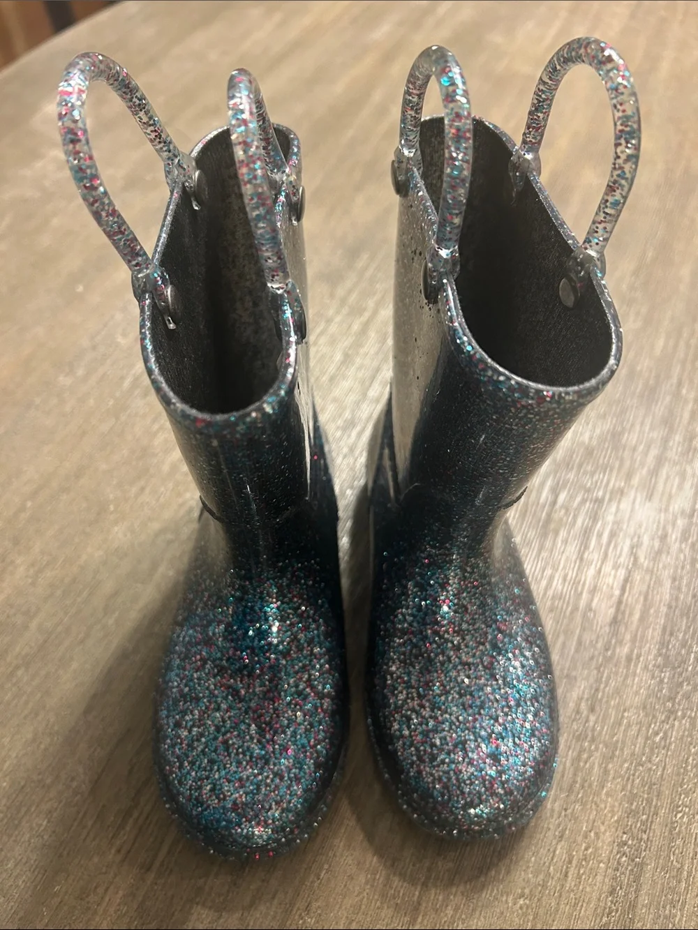 Western Chief Sparkly Multicolor Glitter Kids Rain Boots, Sz. 9.